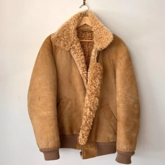 Vintage Suede and Shearling Bomber Jacket